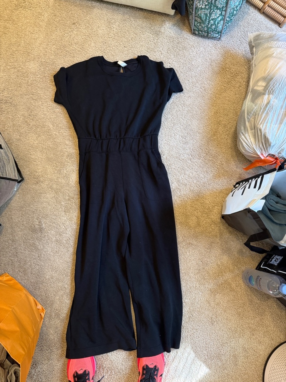 SPANX Black Short-Sleeve Wide-Leg Jumpsuit